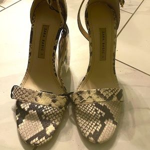 Double strap python animal print leather sandals